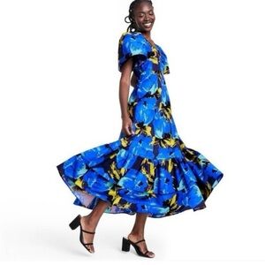 Christopher John Rogers x Target Blue Floral Puff Sleeve Tiered Dress